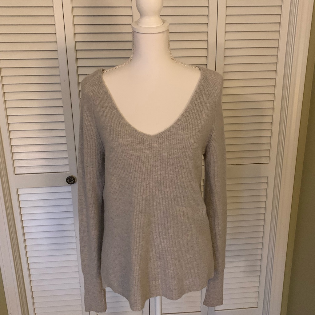 Sundance Grey Cashmere Rowan Rib Knit Sweater Scoop V-Neck Xs Fits Like S